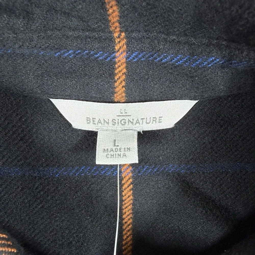 NWT LL Bean Signature Shirt Women's Large Black Plaid Flannel Organic Cotton